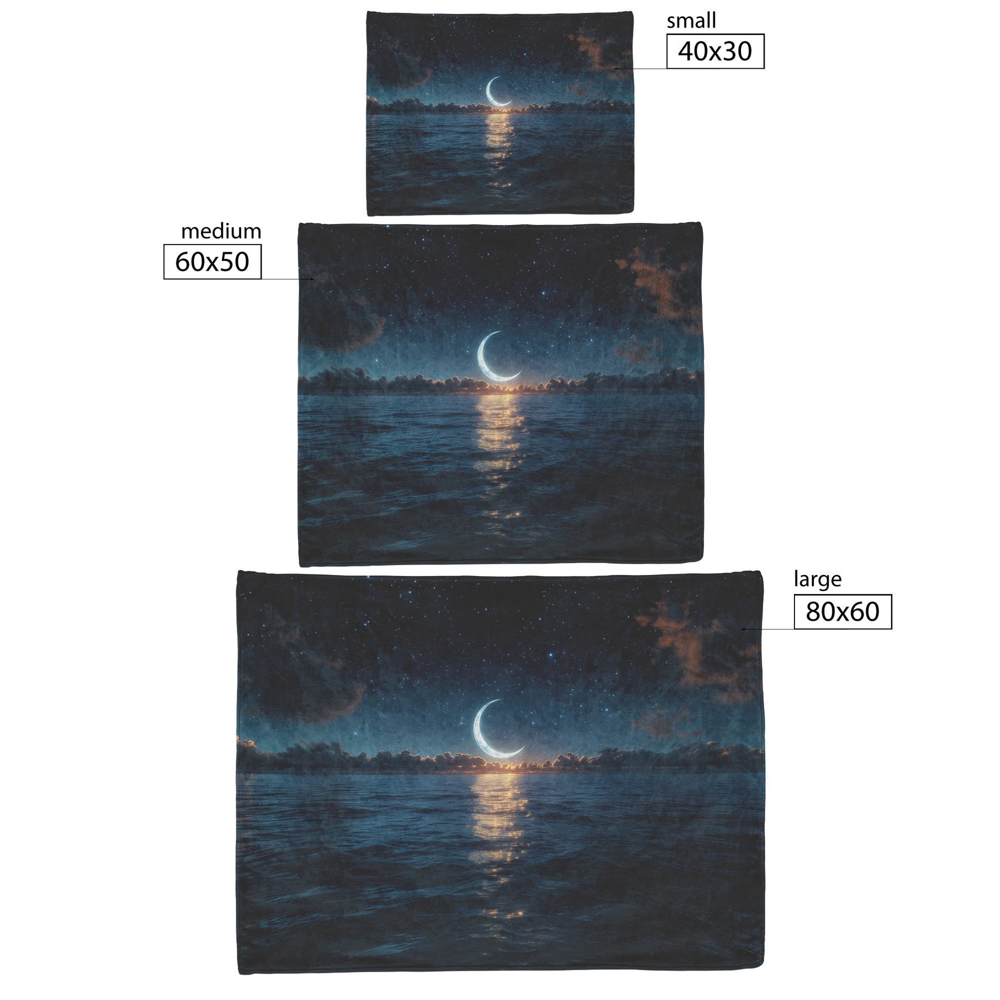 Night Ocean Scene Massive Crescent Moon Stars Reflecting Silver Waves Deep Blue Hues Fleece Sherpa Blanket - Awakening Righteousness