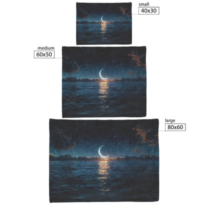 Night Ocean Scene Massive Crescent Moon Stars Reflecting Silver Waves Deep Blue Hues Fleece Sherpa Blanket - Awakening Righteousness