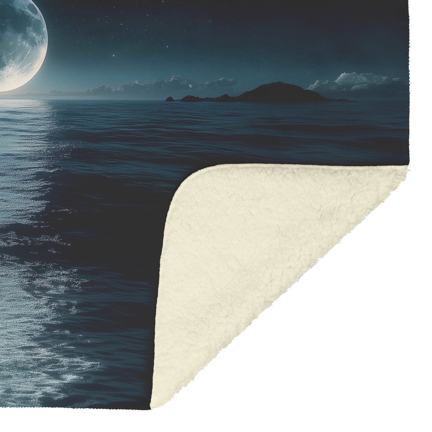 Night Ocean Scene with Massive Crescent Moon Stars Reflecting on Water and Glowing Silver Waves Sherpa Blanket - Awakening Righteousness
