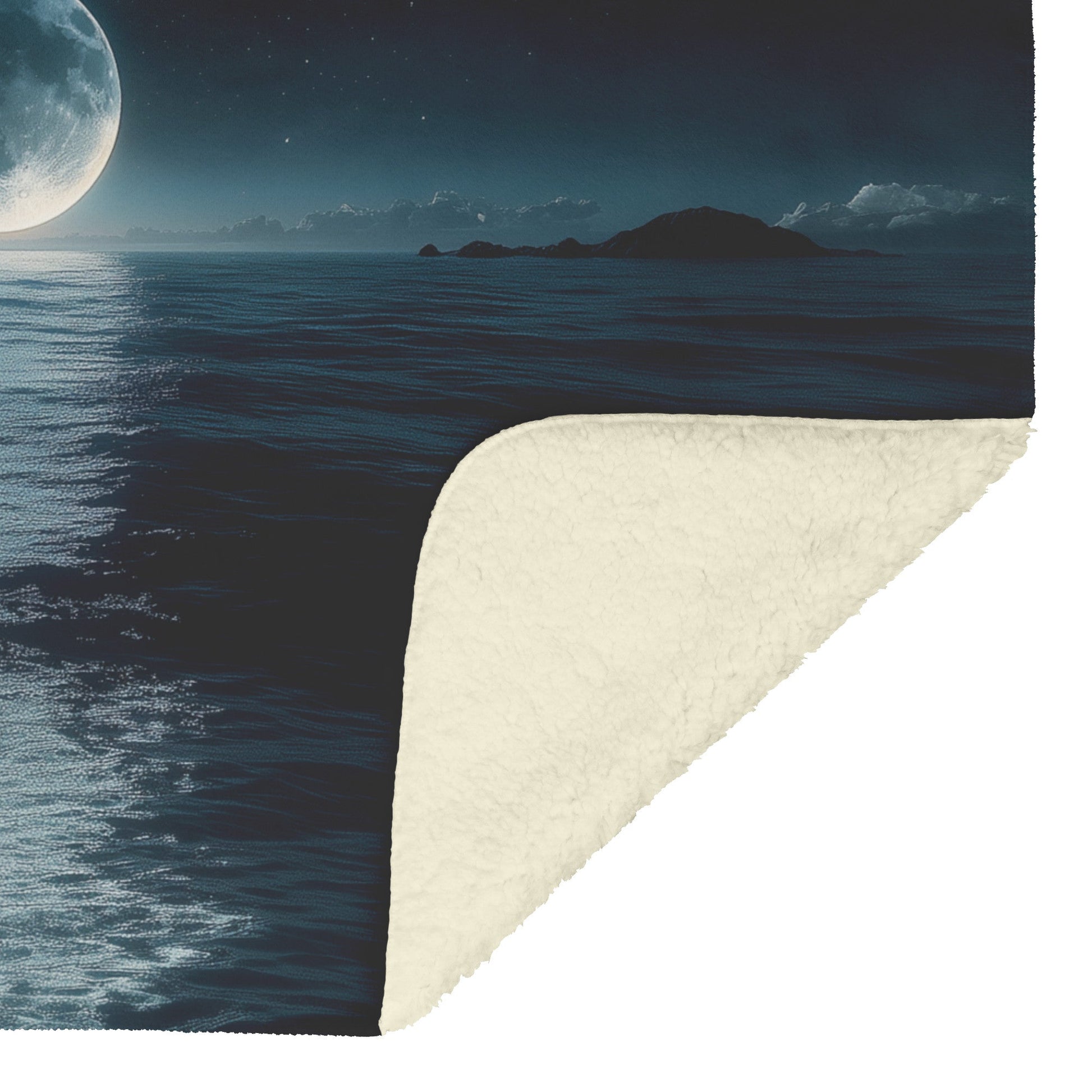 Night Ocean Scene with Massive Crescent Moon Stars Reflecting on Water and Glowing Silver Waves Sherpa Blanket - Awakening Righteousness