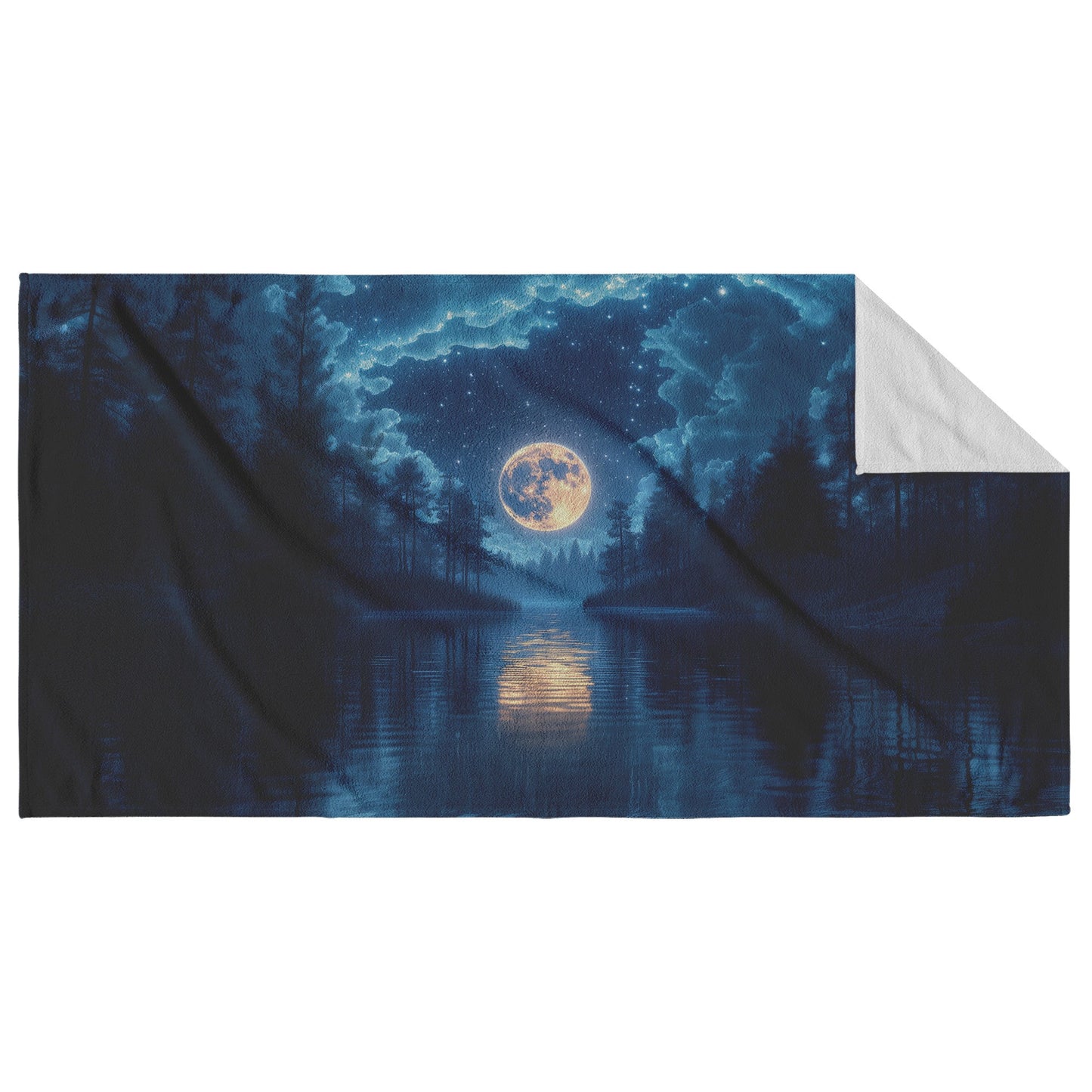Night Scene Full Moon Glowing Over Mystical Forest Stars in Crystal Clear Sky Silver Moonlight Calm Lake Reflections - Awakening Righteousness