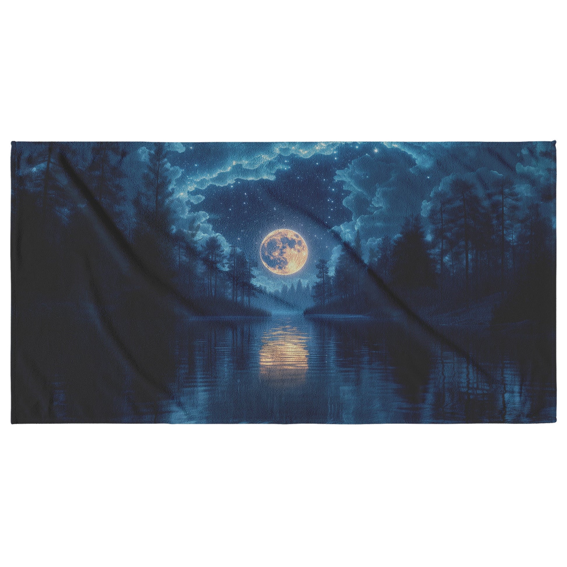 Night Scene Full Moon Glowing Over Mystical Forest Stars in Crystal Clear Sky Silver Moonlight Calm Lake Reflections - Awakening Righteousness