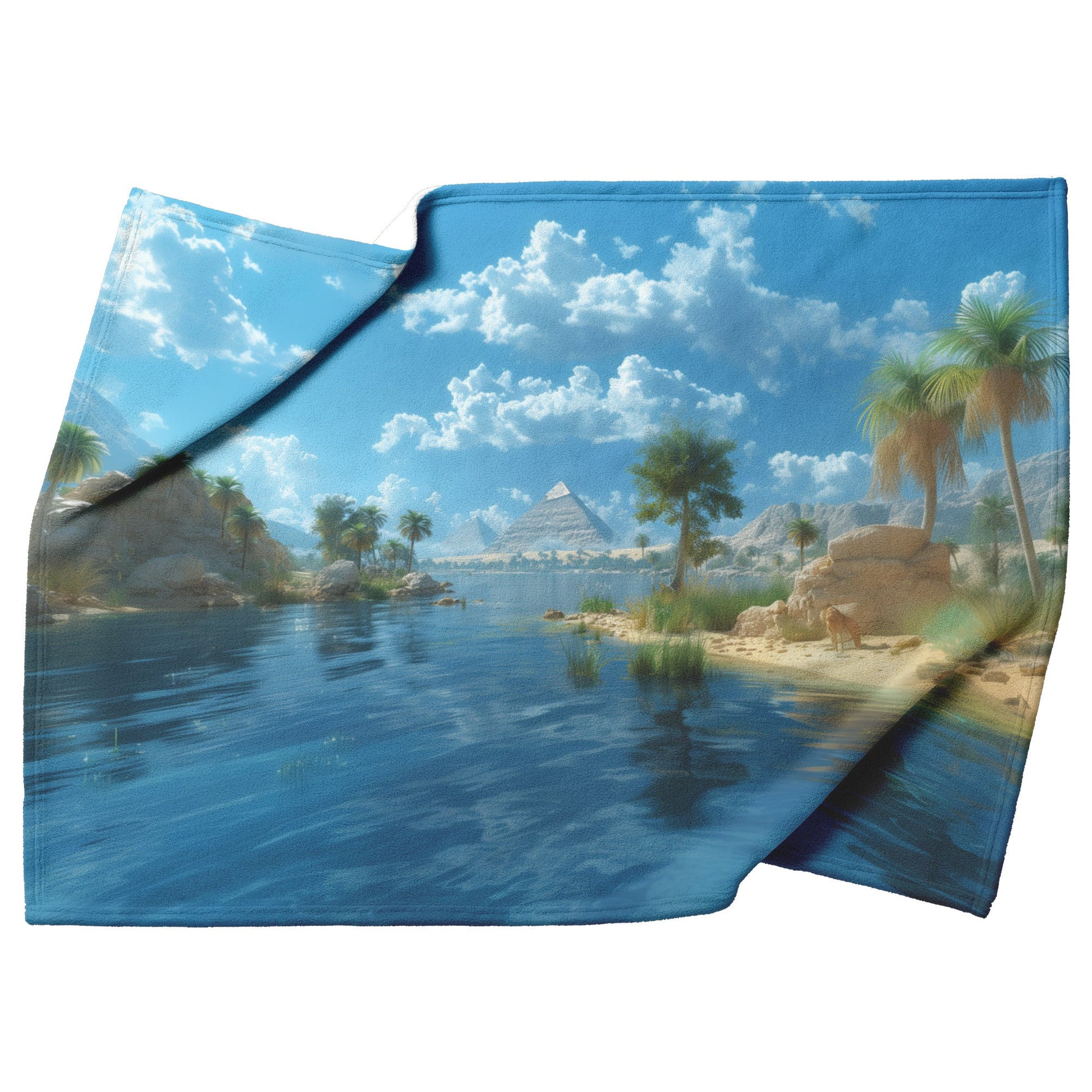 Oasis Pyramid Reflection Fleece Sherpa Blanket Soft Tranquil Nature Inspired Desert Design - Awakening Righteousness