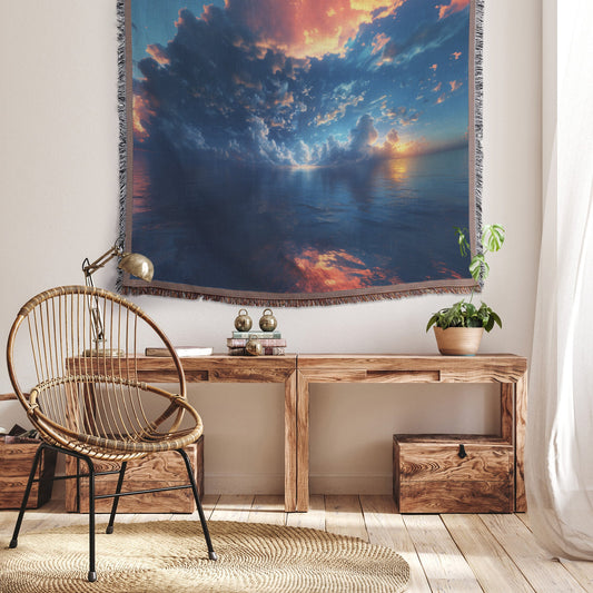 Ocean Glory Woven Throw Blanket Sunset Reflections Christian Creation Inspired Tranquil Sea Design for Home Decor - Awakening Righteousness
