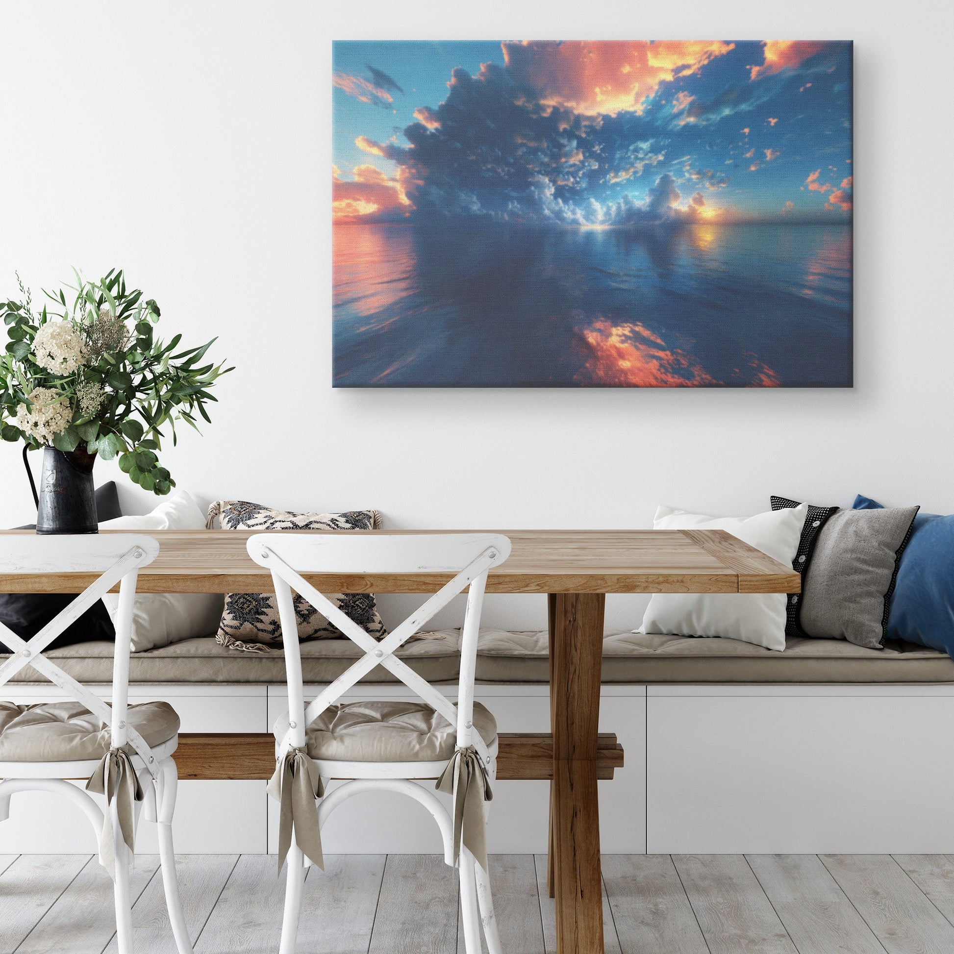 Ocean Sunset with Dramatic Clouds and Vibrant Reflections Canvas Wall Art Decor - Awakening Righteousness