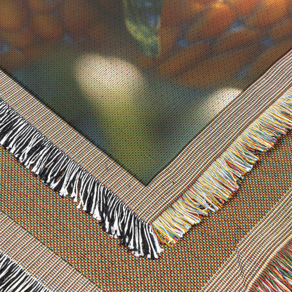 Orange snake with scales and piercing eyes woven throw blanket natures detail realistic snake art decor - Awakening Righteousness