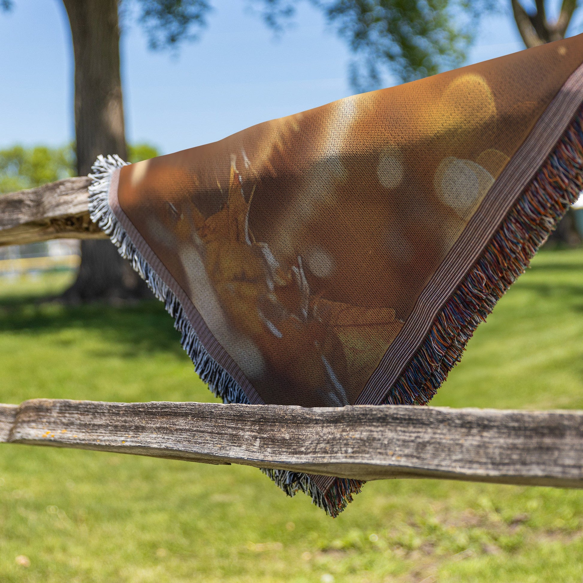 Orange Tabby Cat Surrounded by Glowing Autumn Leaves Under Warm Afternoon Sun with Intricate Fur Details Woven Throw Blanket - Awakening Righteousness