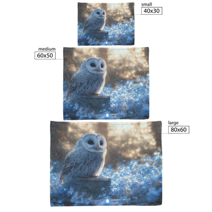 Owl on Stone Altar in Bioluminescent Forest Glowing Plants Blue Fireflies Mysterious Magical Fleece Blanket - Awakening Righteousness