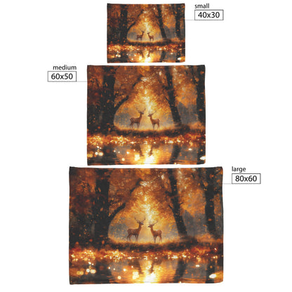 Pair of Deer Walking Gracefully in Golden Autumn Forest with Glowing Leaves Fleece Sherpa Blanket - Awakening Righteousness