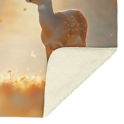 Pair of Deer Walking Gracefully Through Golden Autumn Forest with Glowing Leaves and Soft Sunlight Fleece Blanket - Awakening Righteousness