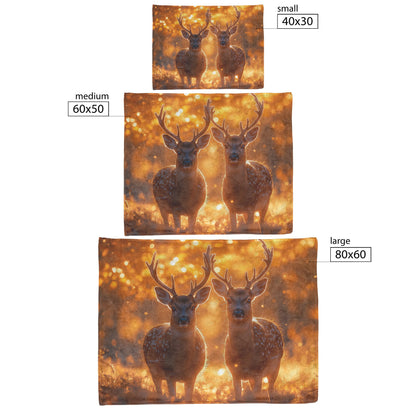Pair of Deer Walking Gracefully Through Golden Autumn Forest with Glowing Leaves Fleece Sherpa Blanket - Awakening Righteousness
