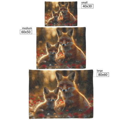 Pair of Foxes Playing in Flower Meadow Glowing Sunlight Joyful Peaceful Fleece Sherpa Blanket - Awakening Righteousness