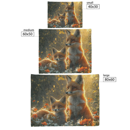 Pair of Foxes Playing in Flower Meadow Glowing Sunlight Joyful Peaceful Fleece Sherpa Blanket - Awakening Righteousness