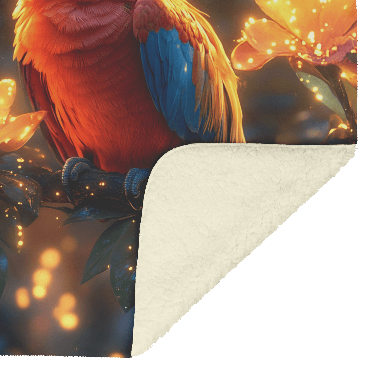 Pair of Parrots Sitting Together on Glowing Vine Surrounded by Bioluminescent Plants in Twilight Jungle Fleece Sherpa Blanket - Awakening Righteousness
