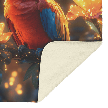 Pair of Parrots Sitting Together on Glowing Vine Surrounded by Bioluminescent Plants in Twilight Jungle Fleece Sherpa Blanket - Awakening Righteousness