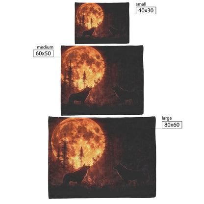 Pair of Wolves Silhouetted Against Massive Glowing Full Moon in Quiet Forest Cozy Sherpa Blanket - Awakening Righteousness