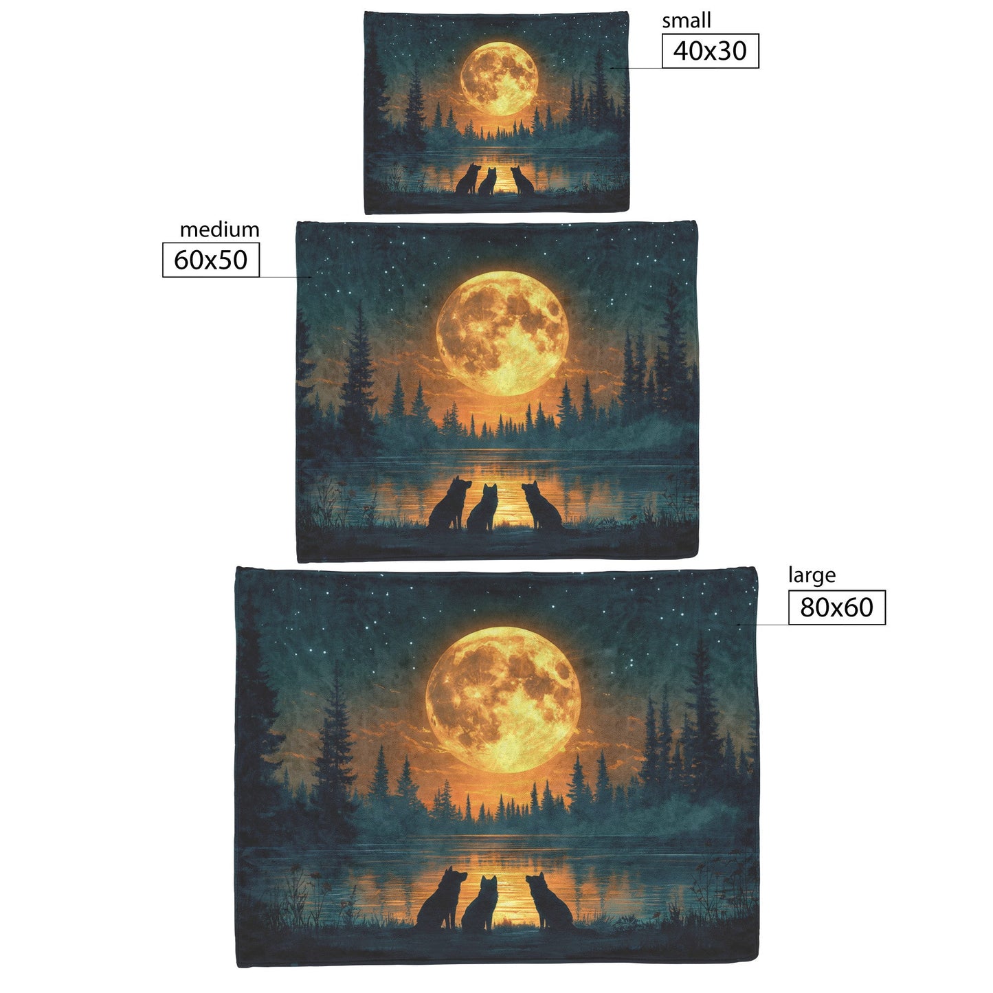 Pair of Wolves Silhouetted Against Massive Glowing Full Moon in Quiet Forest Cozy Sherpa Blanket - Awakening Righteousness