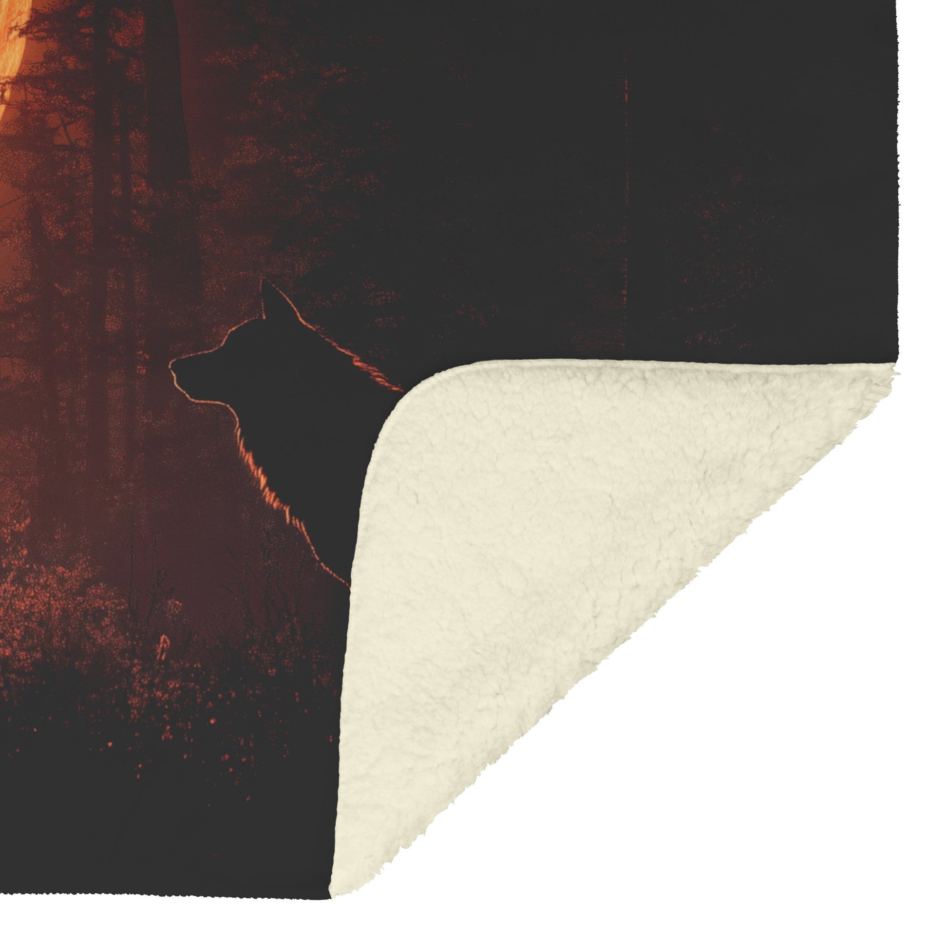 Pair of Wolves Silhouetted Against Massive Glowing Full Moon in Quiet Forest Cozy Sherpa Blanket - Awakening Righteousness