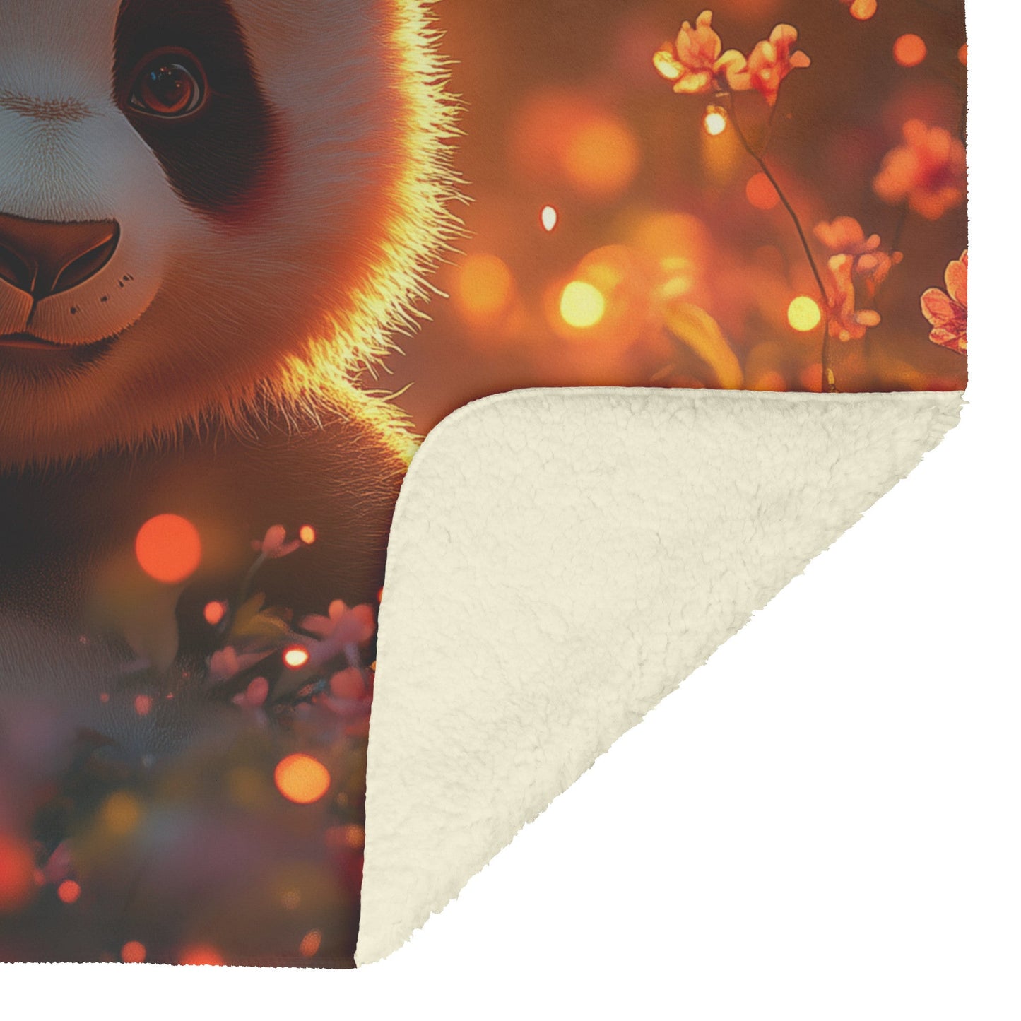 Panda Sitting in Magical Garden Glowing Cherry Blossoms Soft Golden Light Peaceful Vibrant Sherpa Fleece Blanket - Awakening Righteousness
