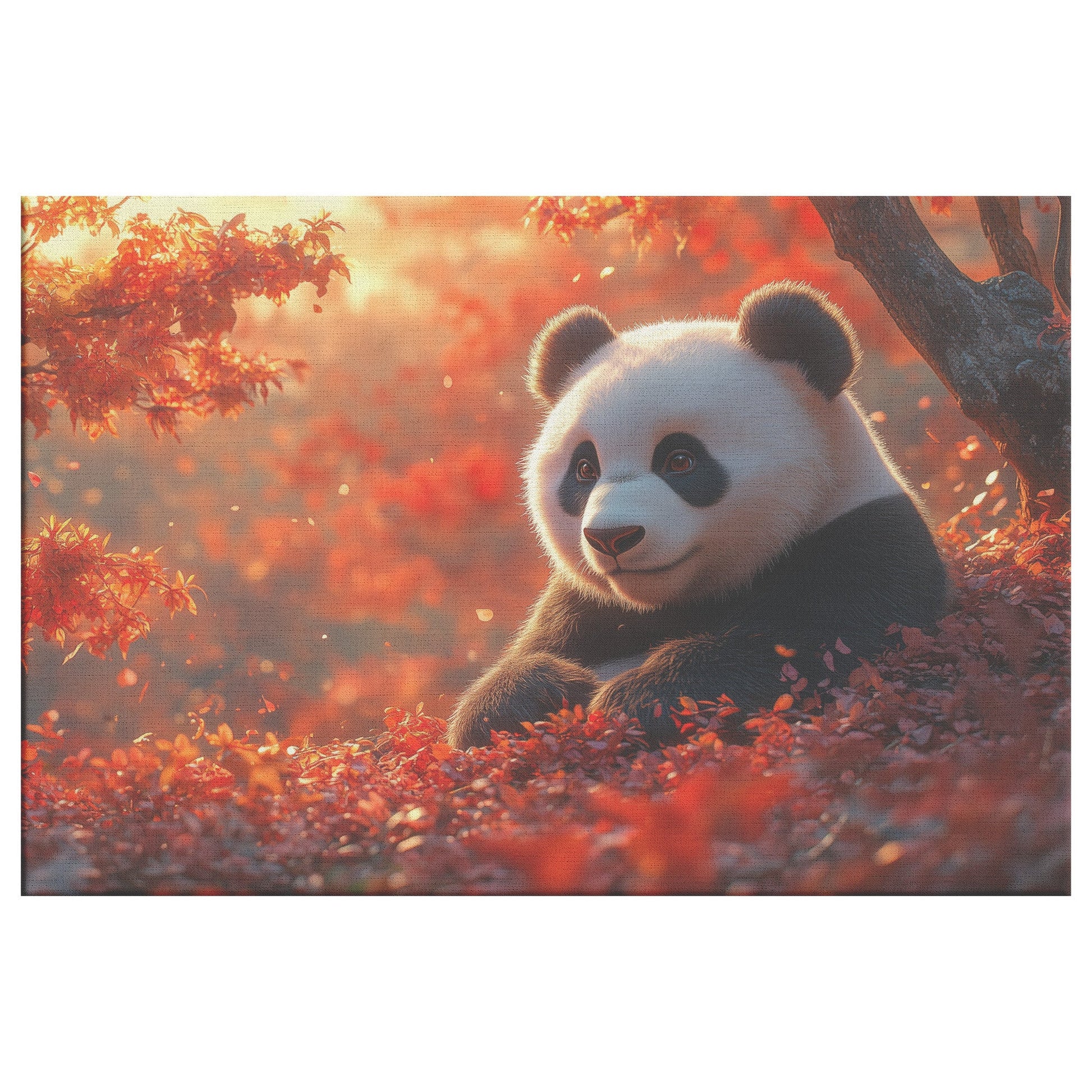 Panda Sitting in Magical Garden with Glowing Cherry Blossoms and Soft Golden Light Vibrant Canvas Wall Art - Awakening Righteousness