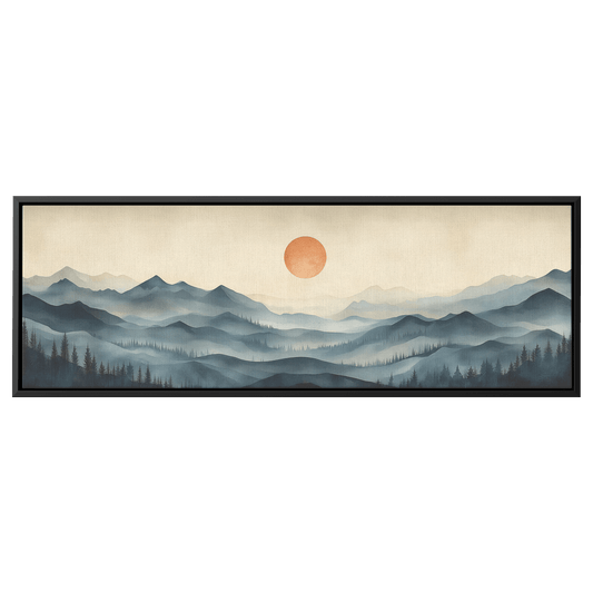 Panoramic Nature Illustration Muted Landscape Rolling Hills Beige Gray Taupe Tones Ultra High Definition Textured Minimalist Panoramic Framed Canvas Wall Art - Awakening Righteousness