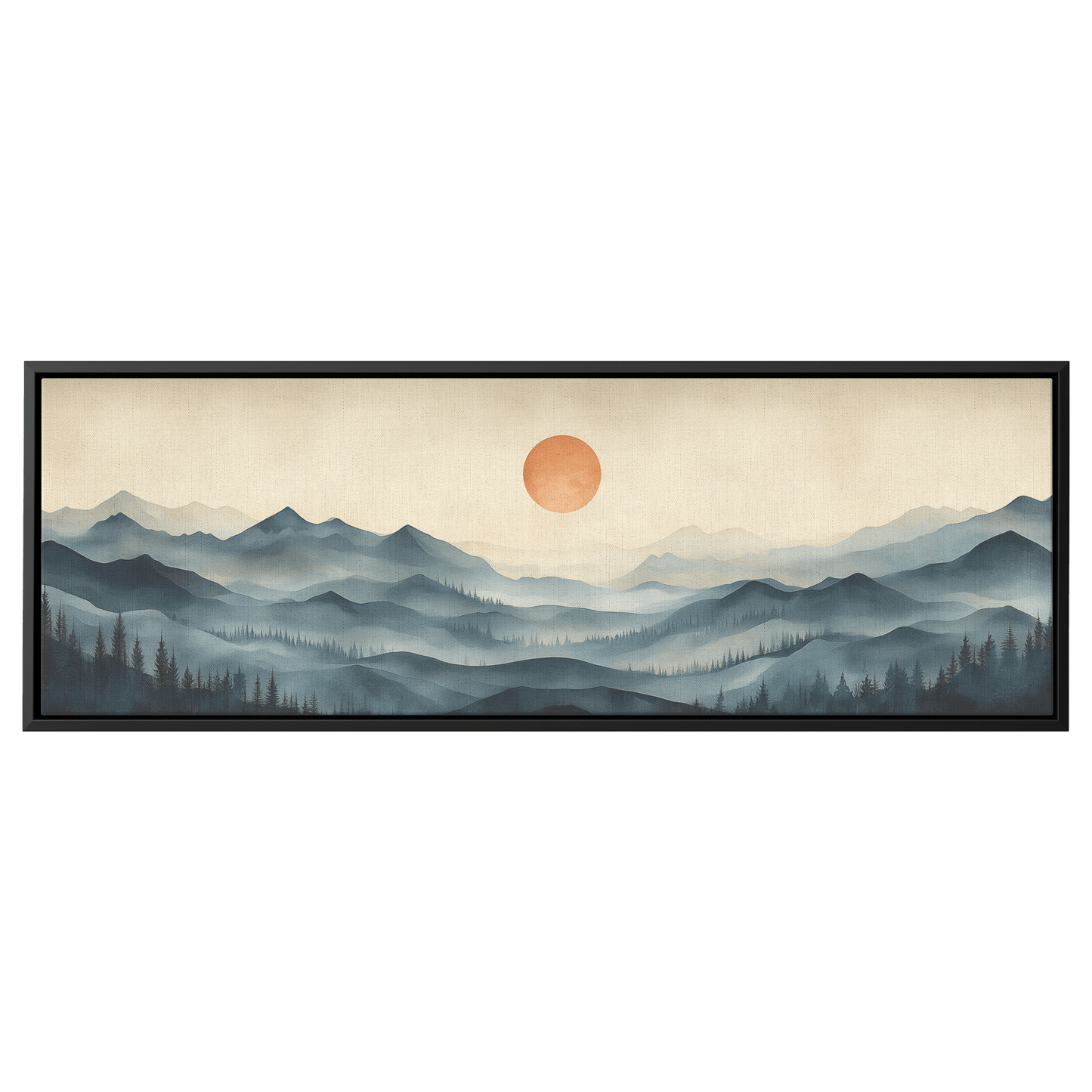 Panoramic Nature Illustration Muted Landscape Rolling Hills Beige Gray Taupe Tones Ultra High Definition Textured Minimalist Panoramic Framed Canvas Wall Art - Awakening Righteousness