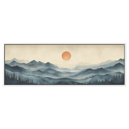 Panoramic Nature Illustration Muted Landscape Rolling Hills Beige Gray Taupe Tones Ultra High Definition Textured Minimalist Panoramic Framed Canvas Wall Art - Awakening Righteousness