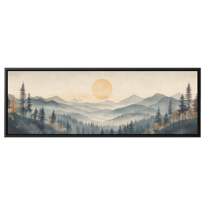 Panoramic Nature Illustration Muted Landscape Rolling Hills Beige Gray Taupe Tones Ultra High Definition Textured Minimalist Panoramic Framed Canvas Wall Art - Awakening Righteousness