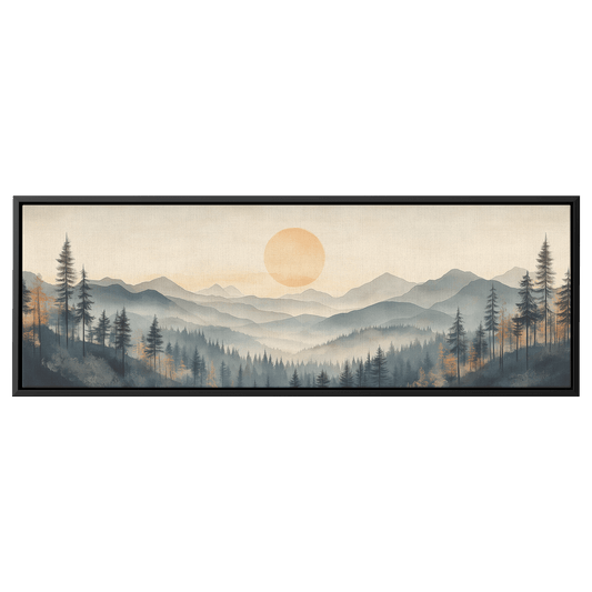 Panoramic Nature Illustration Muted Landscape Rolling Hills Beige Gray Taupe Tones Ultra High Definition Textured Minimalist Panoramic Framed Canvas Wall Art - Awakening Righteousness