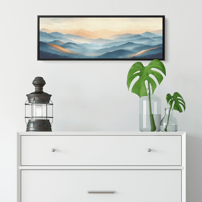 Panoramic Nature Illustration Muted Landscape Rolling Hills Beige Gray Taupe Tones Ultra High Definition Textured Minimalist Panoramic Framed Canvas Wall Art - Awakening Righteousness