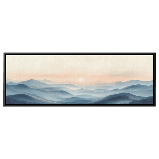 Panoramic Nature Illustration Muted Landscape Rolling Hills Beige Gray Taupe Tones Ultra High Definition Textured Minimalist Panoramic Framed Canvas Wall Art - Awakening Righteousness