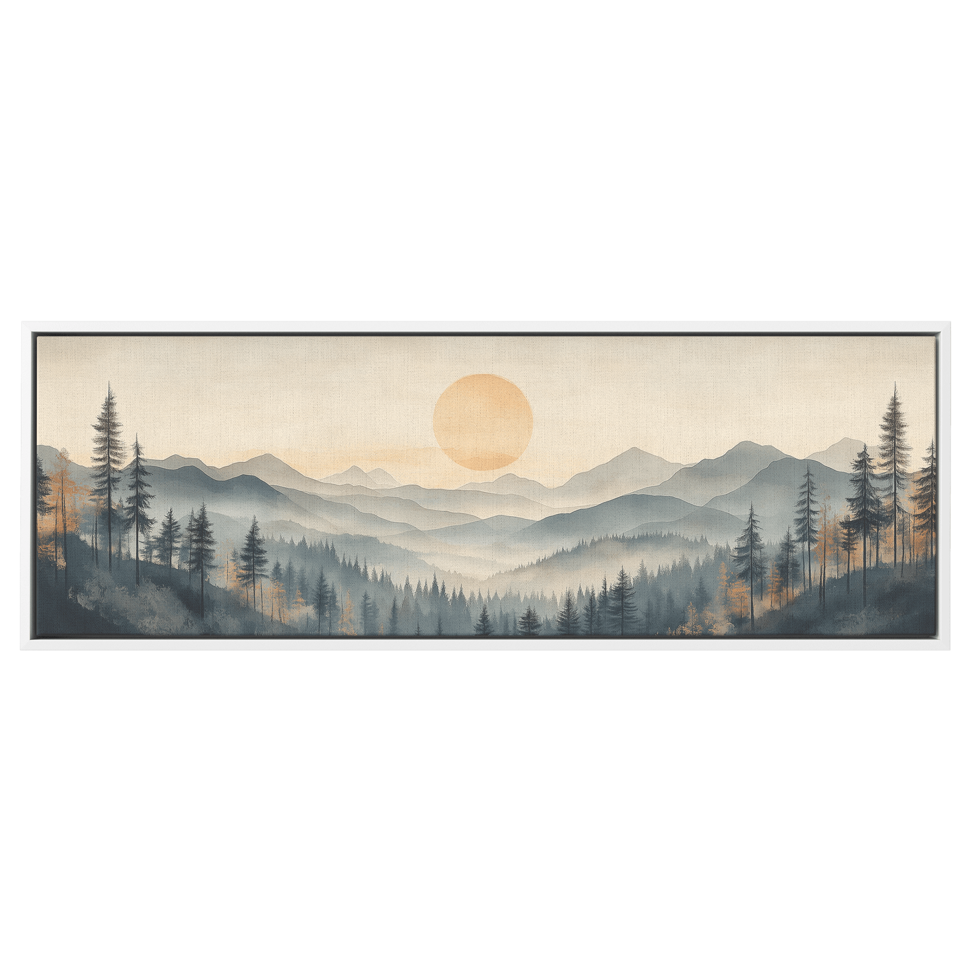 Panoramic Nature Illustration Muted Landscape Rolling Hills Beige Gray Taupe Tones Ultra High Definition Textured Minimalist Panoramic Framed Canvas Wall Art - Awakening Righteousness