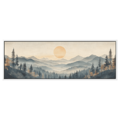 Panoramic Nature Illustration Muted Landscape Rolling Hills Beige Gray Taupe Tones Ultra High Definition Textured Minimalist Panoramic Framed Canvas Wall Art - Awakening Righteousness