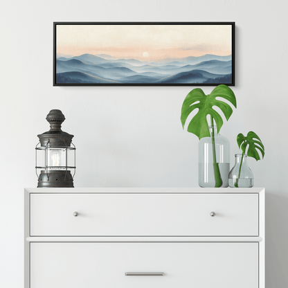 Panoramic Nature Illustration Muted Landscape Rolling Hills Beige Gray Taupe Tones Ultra High Definition Textured Minimalist Panoramic Framed Canvas Wall Art - Awakening Righteousness