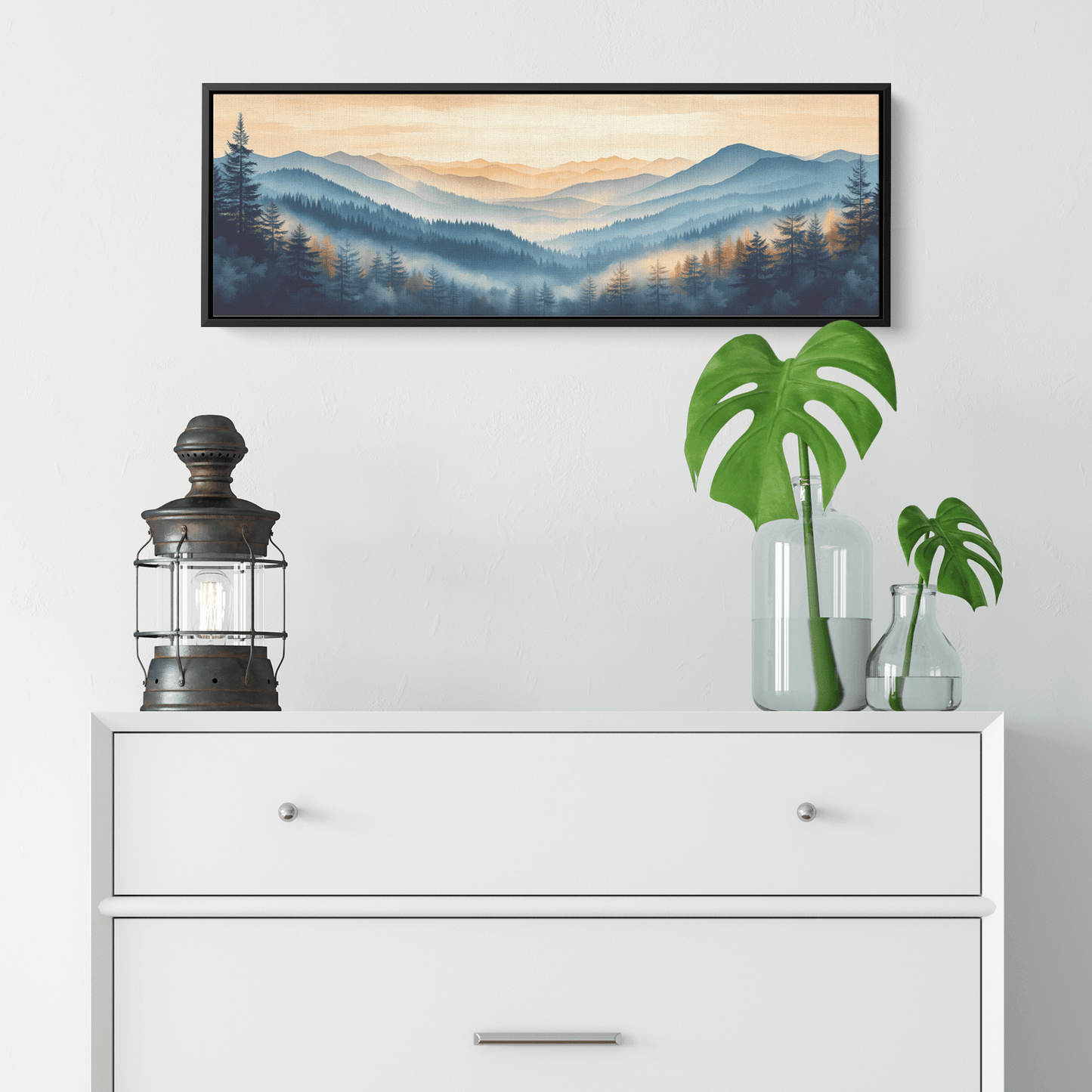 Panoramic Nature Illustration Rolling Hills Sparse Forests Minimalist Linework Soft Gray Beige Tones Ultra High Definition Serene Design Panoramic Framed Canvas Wall Art - Awakening Righteousness