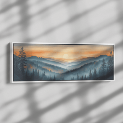 Panoramic Nature Illustration Rolling Hills Sparse Forests Minimalist Linework Soft Gray Beige Tones Ultra High Definition Serene Design Panoramic Framed Canvas Wall Art - Awakening Righteousness