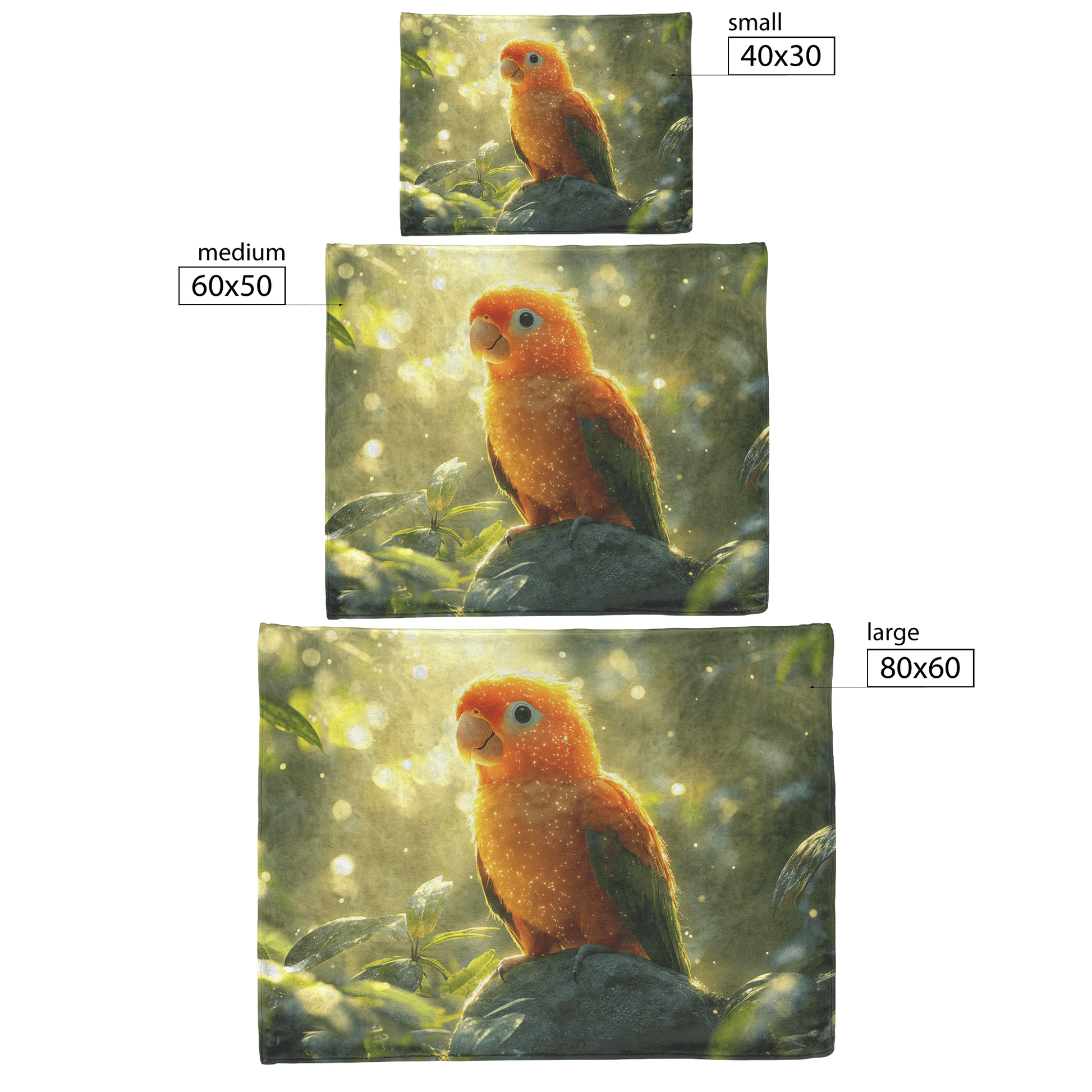 Parrot Perched on Ancient Glowing Stone Surrounded by Dense Mist and Bioluminescent Forest Plants Fleece Sherpa Blanket - Awakening Righteousness