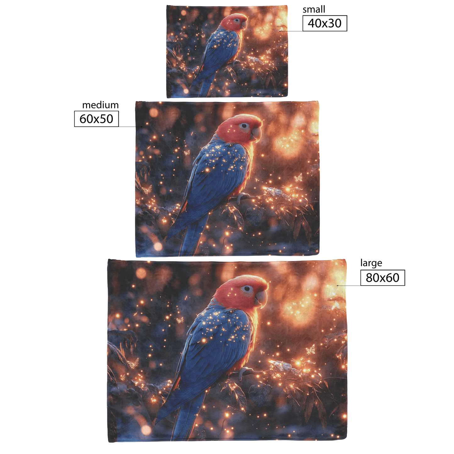 Parrot Surrounded by Glowing Fireflies in Magical Tropical Garden Under Starry Night Sky Fleece Sherpa Blanket - Awakening Righteousness