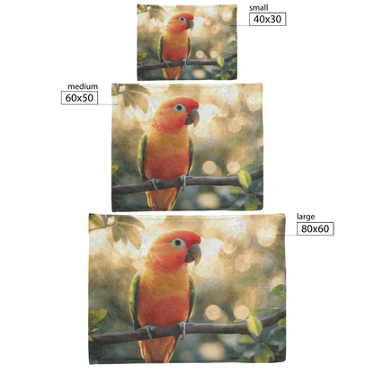 Parrot With Glowing Feathers Sitting on Wooden Perch Surrounded by Tropical Light Filtering Through Leaves Fleece Sherpa Blanket - Awakening Righteousness