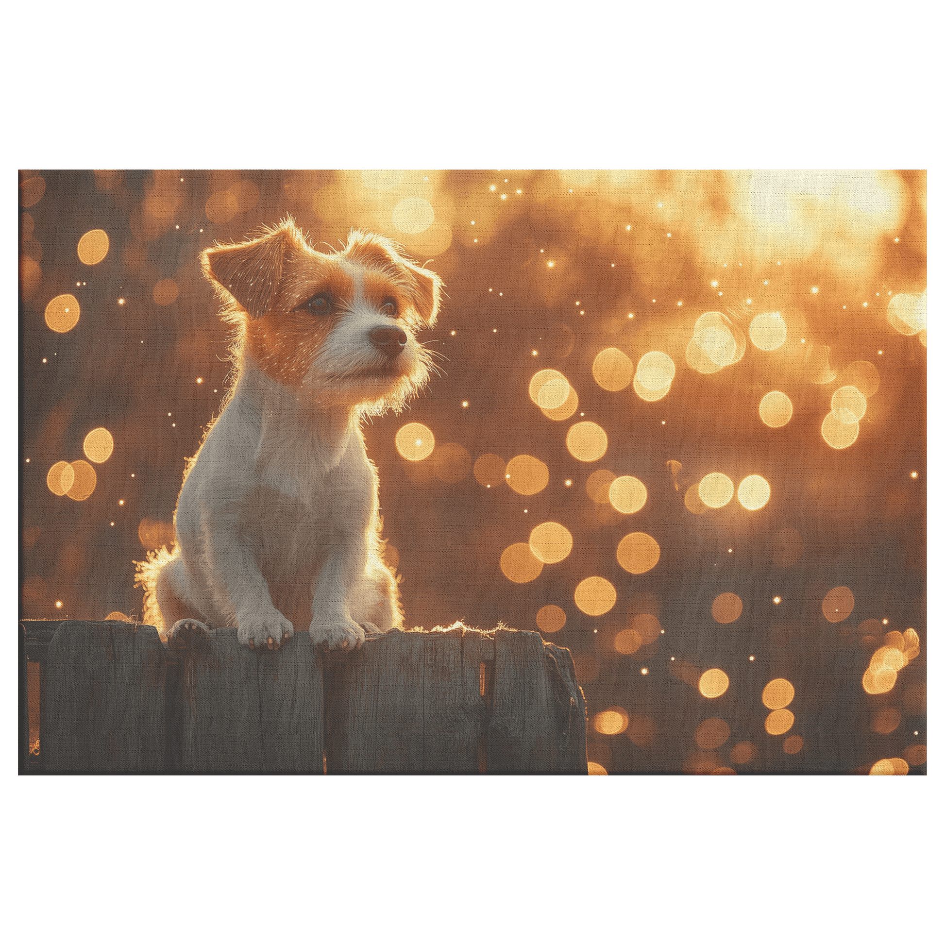 Parson Russell Terrier By Rustic Wooden Fence With Shimmering Stars And Cascading Silver Light Canvas Wall Art Decor - Awakening Righteousness