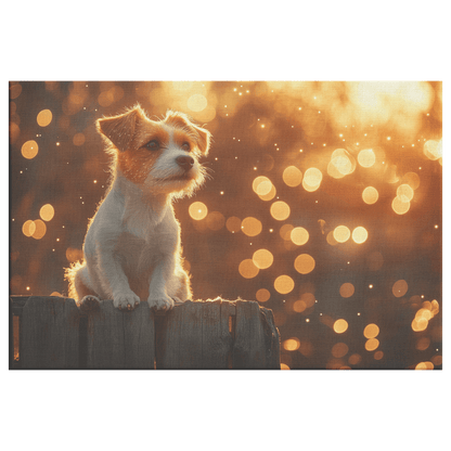 Parson Russell Terrier By Rustic Wooden Fence With Shimmering Stars And Cascading Silver Light Canvas Wall Art Decor - Awakening Righteousness