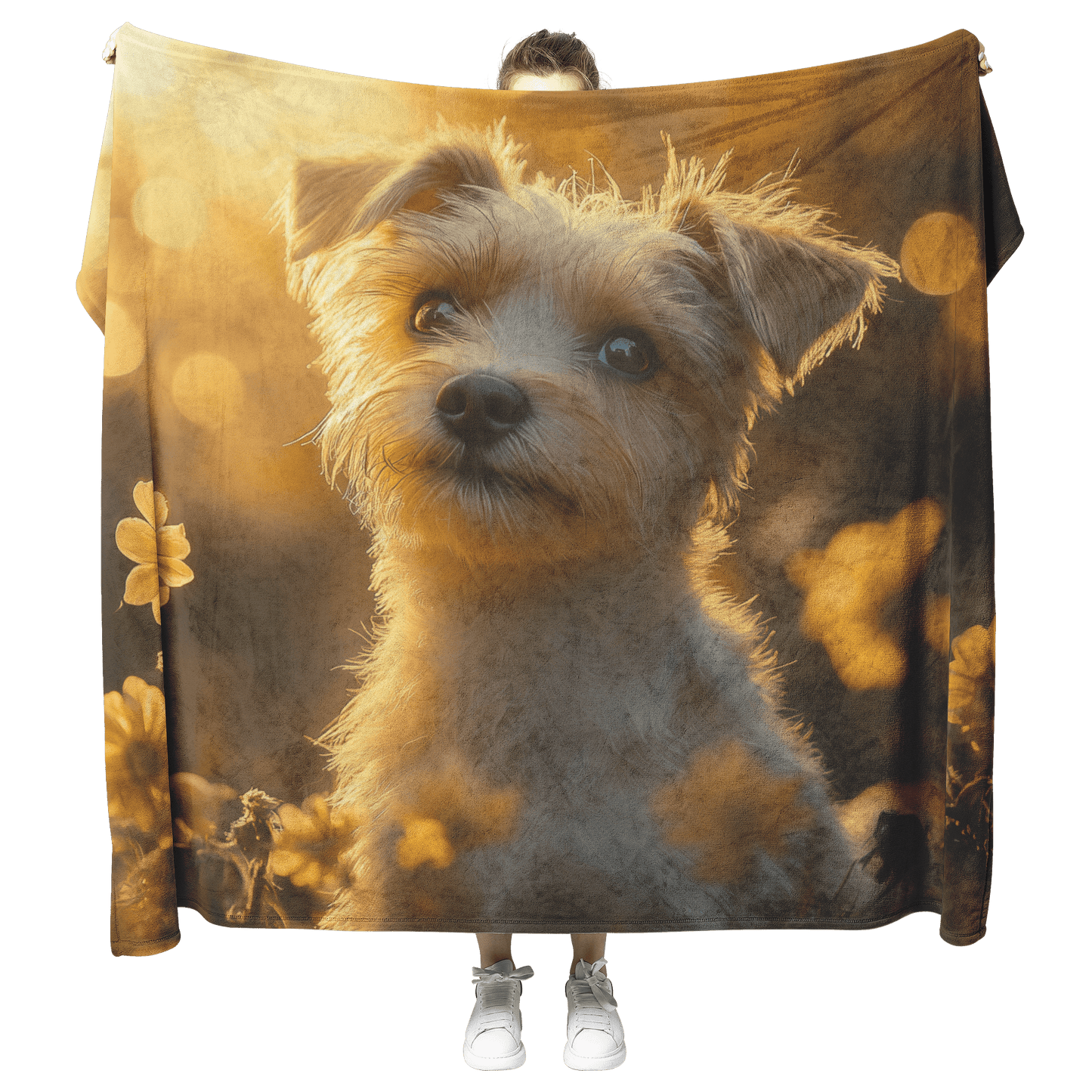Parson Russell Terrier in Forest Setting Surrounded by Shimmering Textures and Glowing Silver Highlights Fleece Sherpa Blanket - Awakening Righteousness