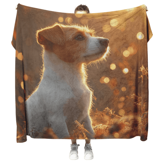 Parson Russell Terrier in Forest Setting Surrounded by Shimmering Textures and Glowing Silver Highlights Fleece Sherpa Blanket - Awakening Righteousness