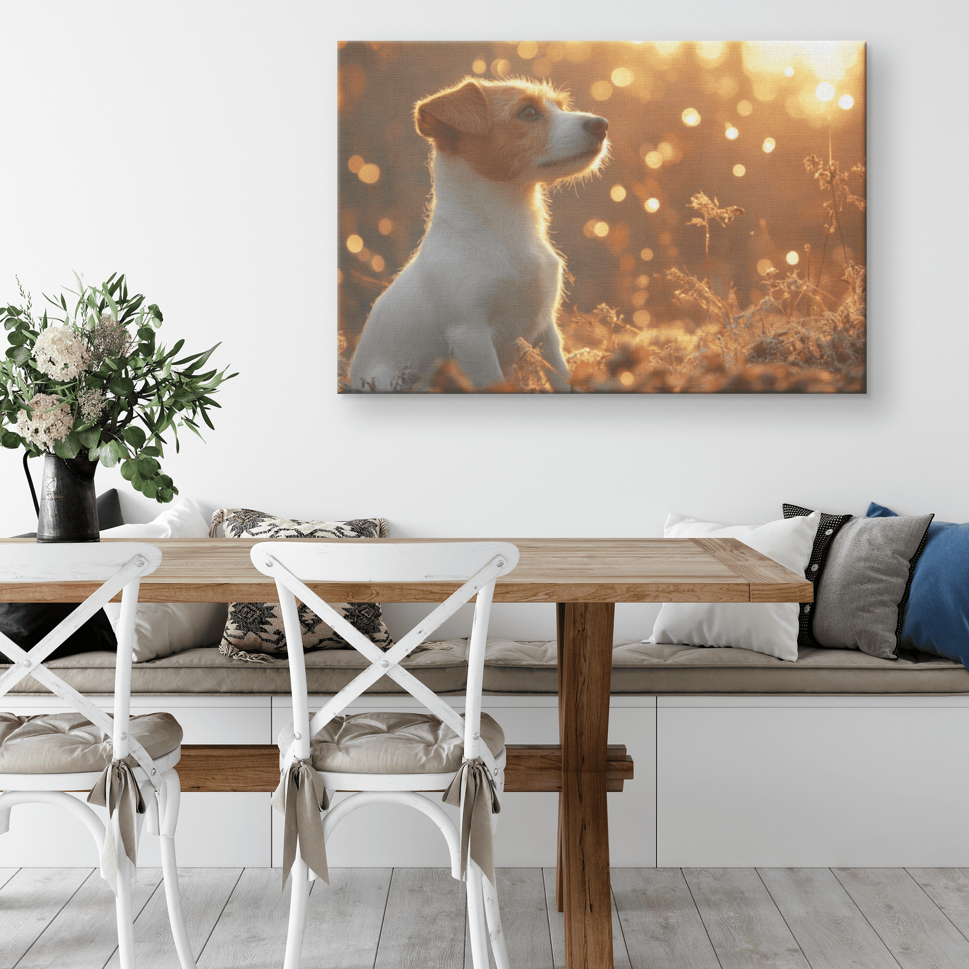Parson Russell Terrier In Forest Setting With Shimmering Textures And Glowing Silver Highlights Canvas Wall Art Decor - Awakening Righteousness