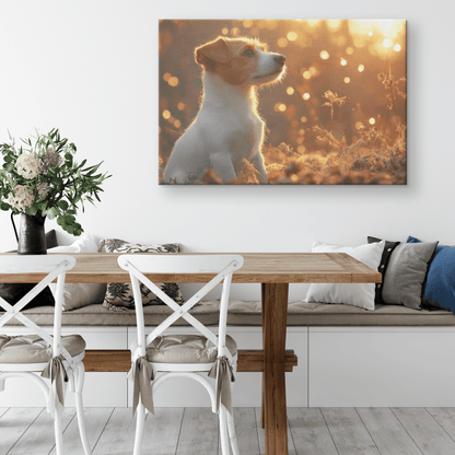 Parson Russell Terrier In Forest Setting With Shimmering Textures And Glowing Silver Highlights Canvas Wall Art Decor - Awakening Righteousness