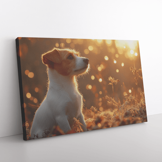 Parson Russell Terrier In Forest Setting With Shimmering Textures And Glowing Silver Highlights Canvas Wall Art Decor - Awakening Righteousness