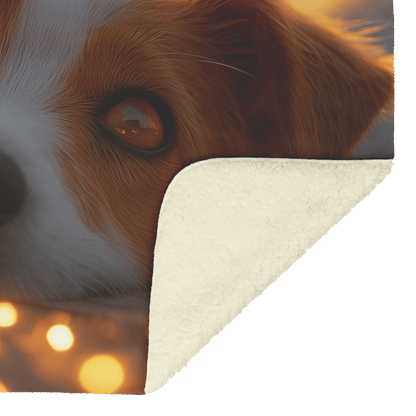 Parson Russell Terrier Lying on Wooden Deck Surrounded by Shimmering Golden Textures and Glowing Light Rays Fleece Sherpa Blanket - Awakening Righteousness