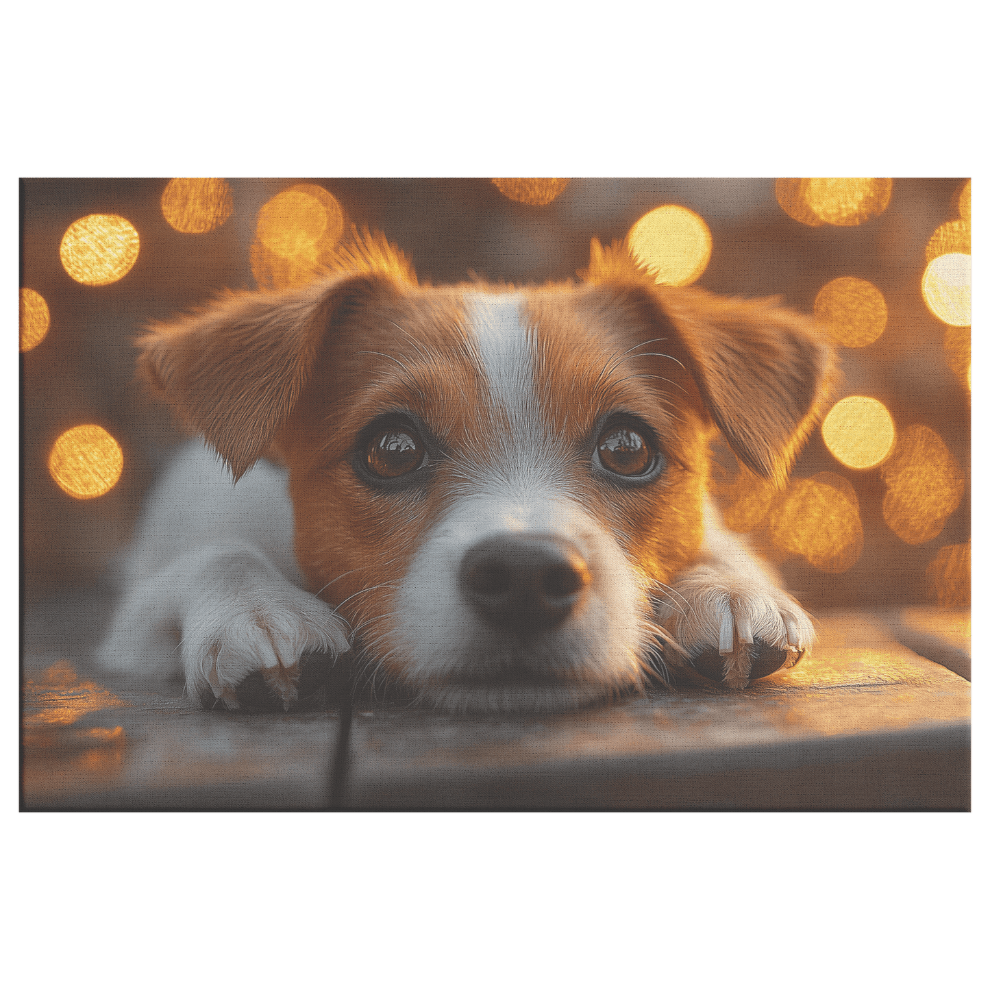 Parson Russell Terrier On Wooden Deck With Shimmering Golden Textures And Glowing Light Rays Canvas Wall Art Decor - Awakening Righteousness