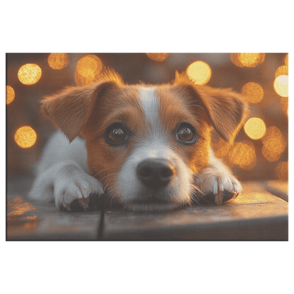 Parson Russell Terrier On Wooden Deck With Shimmering Golden Textures And Glowing Light Rays Canvas Wall Art Decor - Awakening Righteousness