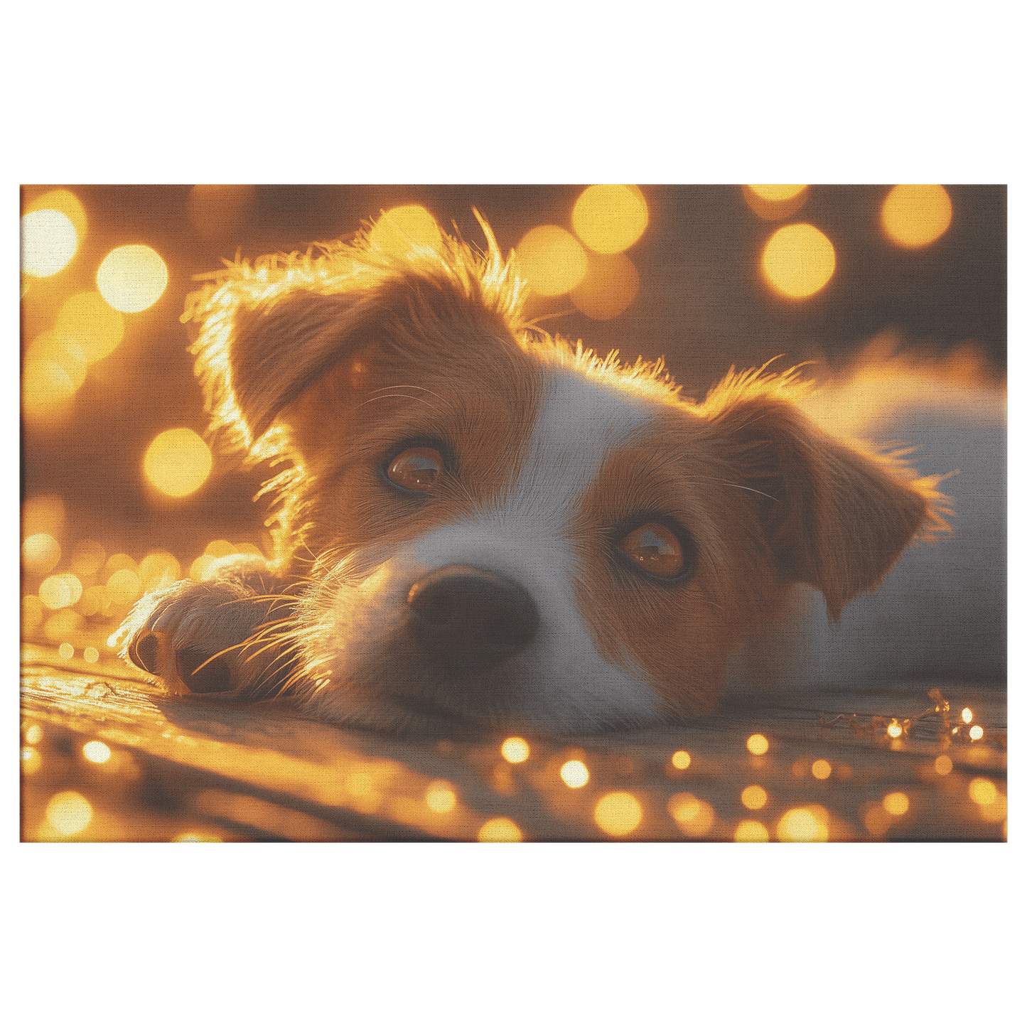 Parson Russell Terrier On Wooden Deck With Shimmering Golden Textures And Glowing Light Rays Canvas Wall Art Decor - Awakening Righteousness